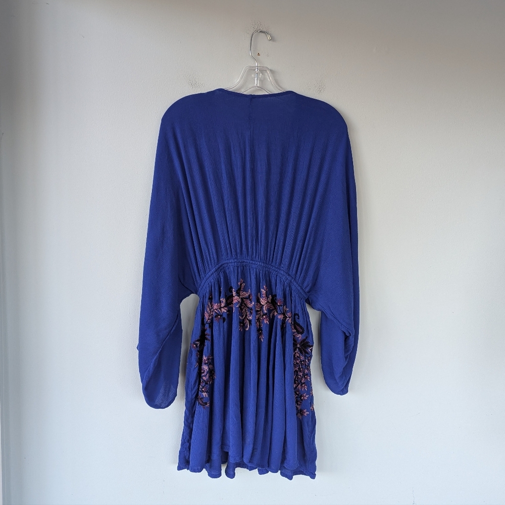 Free People Royal Blue Embroidered Floral Boho Mini Dress - Picture 12 of 13